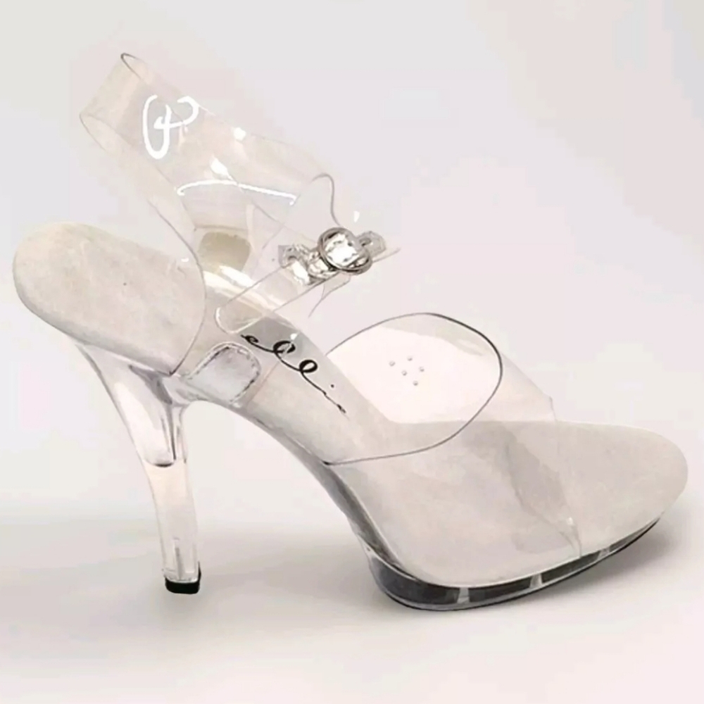 Ellie Shoes Clear Platform Sandals US 9 Open Toe 5.5" Heel Prom Bridal Glam